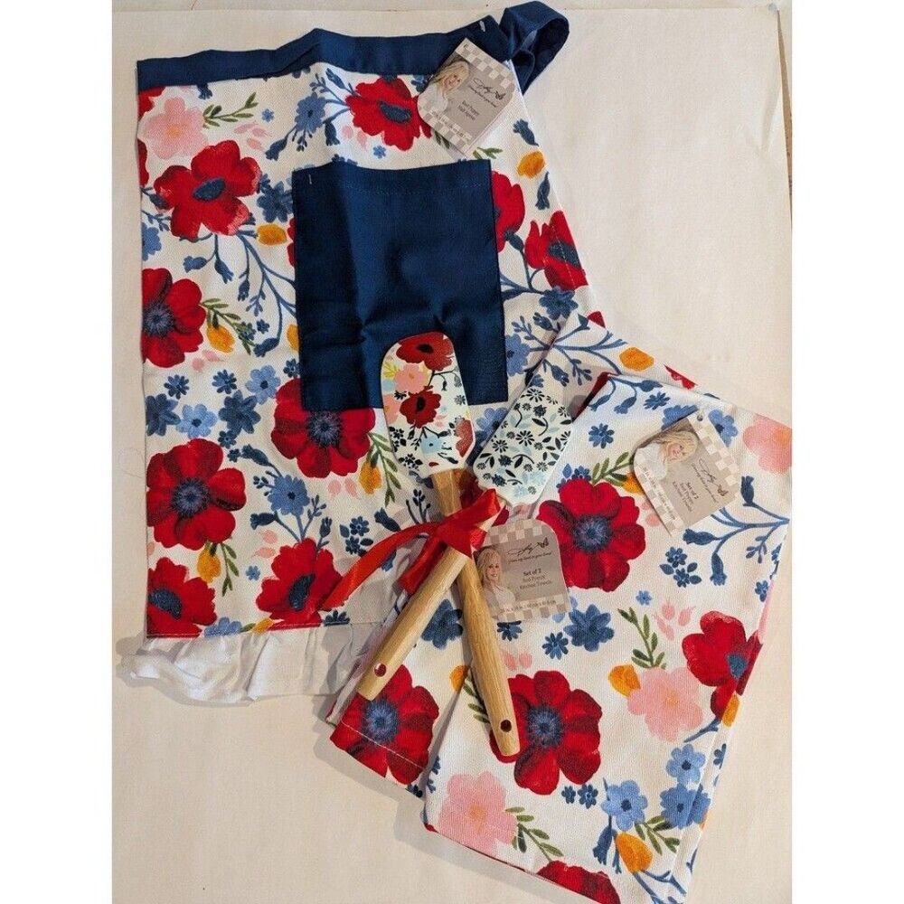 Dolly Parton Red poppy kitchen set apron and 2 spatulas